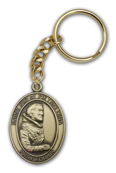 Antique Gold St. Pio of Pietrelcina Keychain