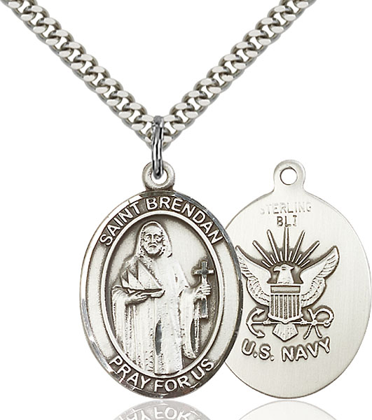 Sterling Silver St. Brendan the Navigator Navy Pendant