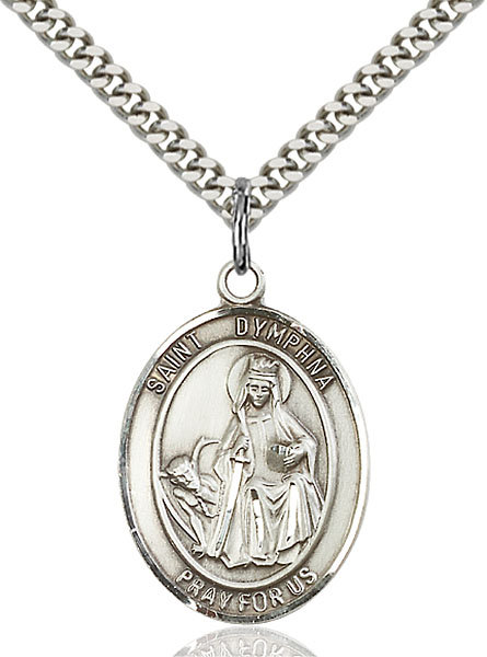 18-Inch Rhodium Plated Necklace with 6mm Rose Birthstone Beads and Sterling Silver Saint Uriel the Archangel Charm. 