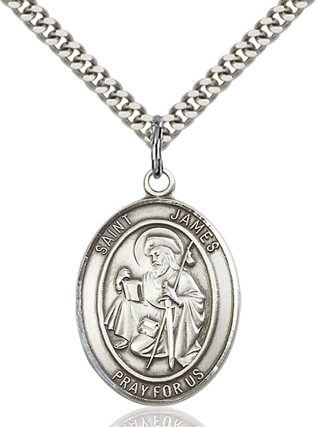 18-Inch Rhodium Plated Necklace with 6mm Zircon Birthstone Beads and Sterling Silver Saint Dismas Charm. 