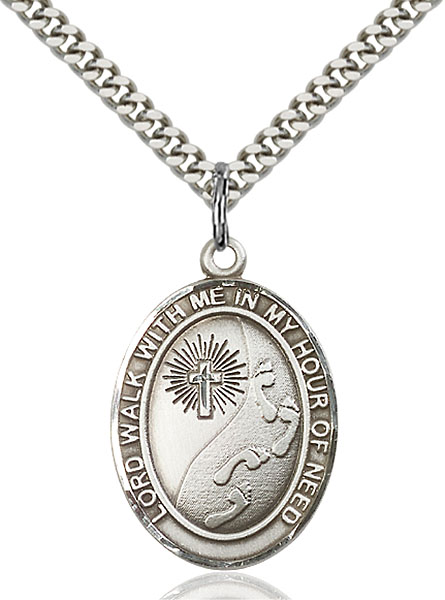 Sterling Silver Footprints Cross Pendant