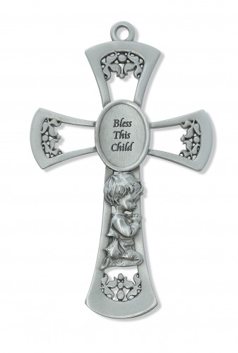 6" Pewter Baby Boy Cross