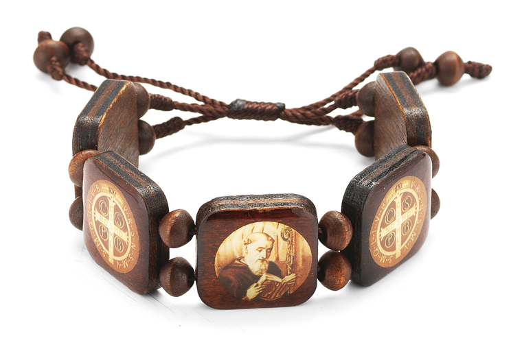 10-Pack - St. Benedict Square Wood Bracelet