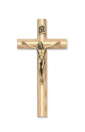 8" Oak Crucifix with Gold Inlay