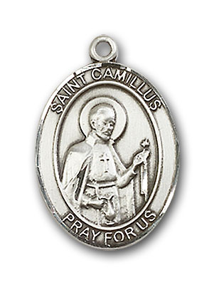 18-Inch Rhodium Plated Necklace with 6mm Emerald Birthstone Beads and Sterling Silver Saint Camillus of Lellis Nurse Charm.
