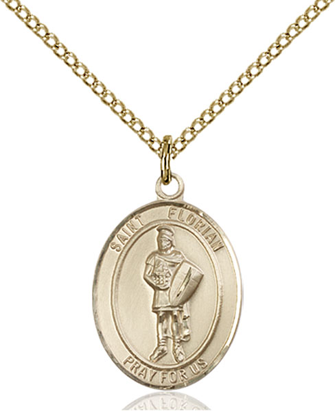 US Jewels And Gems 7/8in Round 0.925 Sterling Silver St Saint Florian Medal Pendant Necklace 