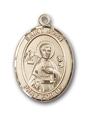 F A Dumont 14kt Gold Filled St Stainless Steel Heavy Curb Chain Patron Saint of Engravers/Printers John The Apostle Pendant with 24 Gold Plated 