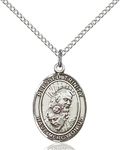 18-Inch Rhodium Plated Necklace with 4mm Aqua Birthstone Beads and Sterling Silver Saint Michael the Archangel Charm.