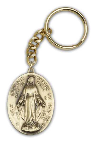 Antique Gold Immaculate  Conception Keychain