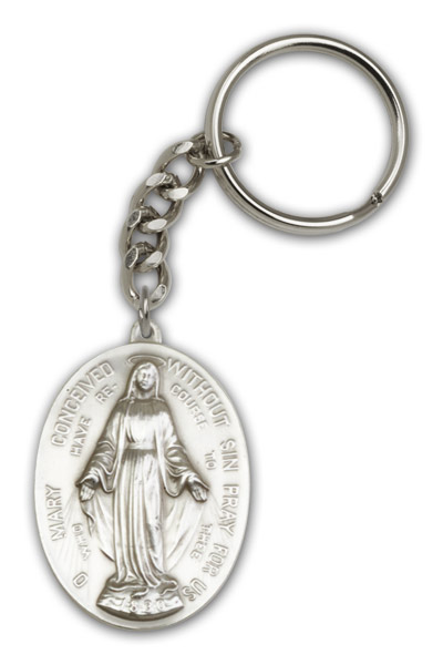 Antique Silver Immaculate  Conception Keychain