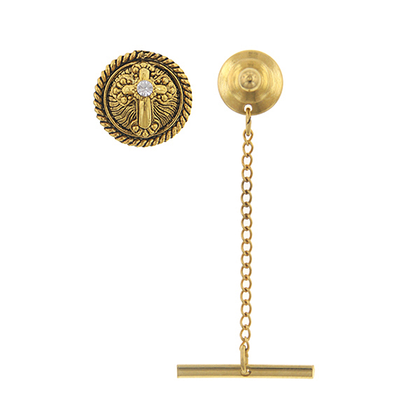 14K Gold-Dipped Crystal Cross Tie Tack