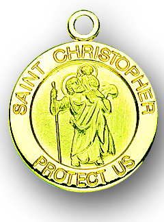 13/16-inch Solid 14kt. Gold Round St. Christopher Medal with 14kt. Jump Ring Boxed