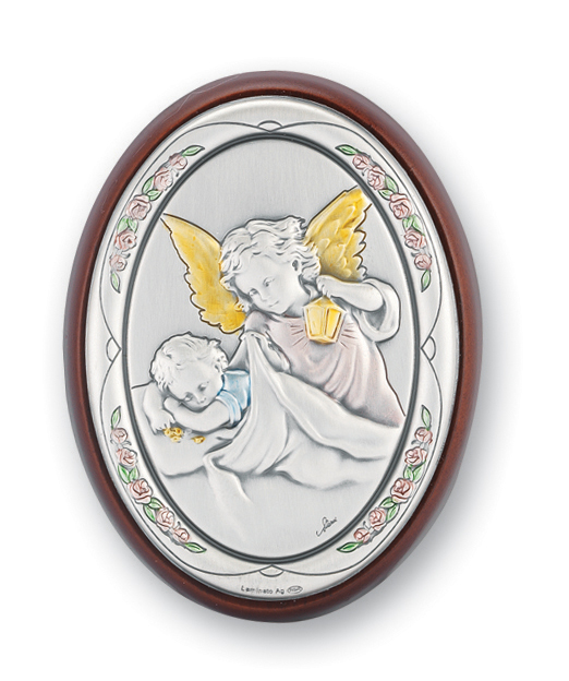 3-inch by 2-inch Sterling Silver Guardian Angel Watching Over Baby Plaque