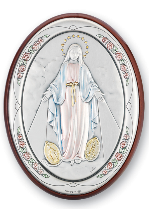4-inch by 3-inch Sterling Silver Our Lady of the Miraculous Medal Plaque
