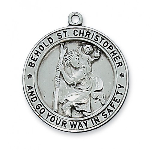 Antique Silver St. Christopher with 24" Chain