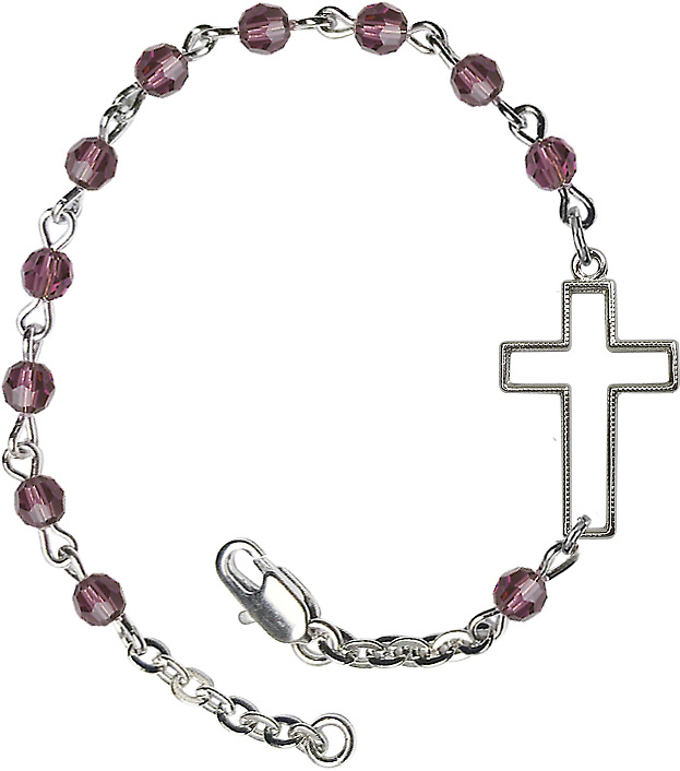 Silver Plate Rosary Bracelet features 6mm Amethyst Fire Polished beads Margaret of Scotland medal The charm features a St The Crucifix measures 5/8 x 1/4 Patron Saint Widows/Death of Children 