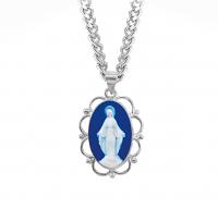 Dark Blue Sterling Silver Cameo Miraculous Medal