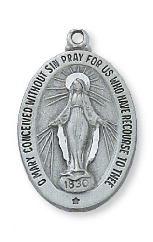 Pewter Miraculous Medal with 18-inch Chain