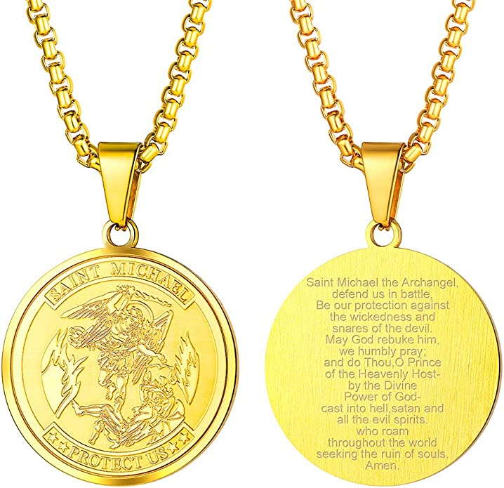 18K Gold-Plated St. Michael the Archangel Round Necklace
