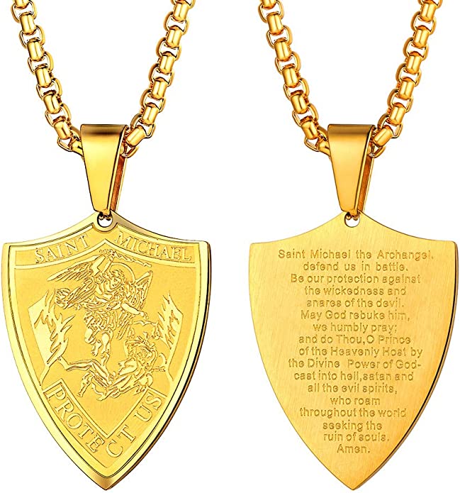 18K Gold-Plated St. Michael the Archangel Shield Necklace