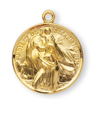 Gold over Sterling Silver Round St. Christopher/St. Raphael Medal