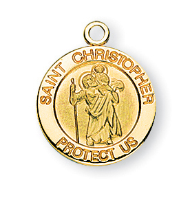 Gold over Sterling Silver Round Shaped St. Christopher Medal