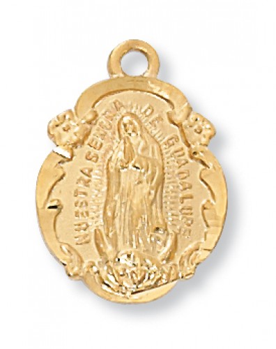 Gold over Silver Our Lady of Guad with 18" Chain