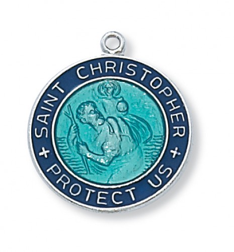 Sterling Silver St. Christopher Blue with 18-inch Chain