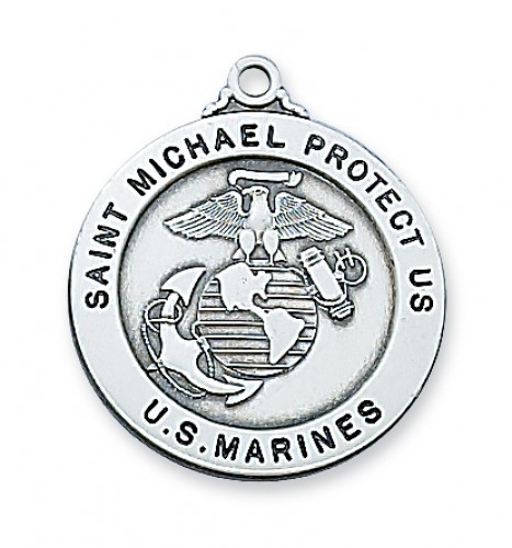 Sterling Silver Marine Service Medal with 24-inch Chain