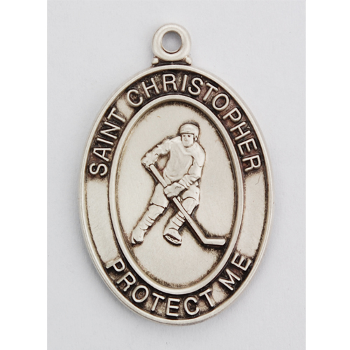 Sterling Silver Christopher Hockey Medal with Chain