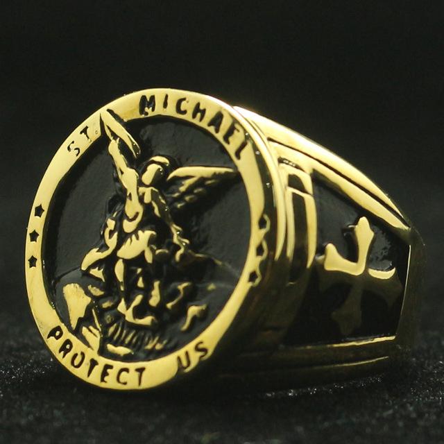 saint michael gold ring