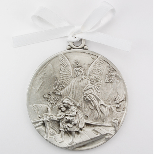 4 Pewter Baptism Bless The Child Guardian Angel Cross Crib Medal for Girl 