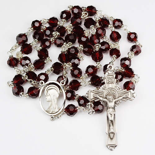 Sterling Silver 7MM Garnet Tincut Rosary
