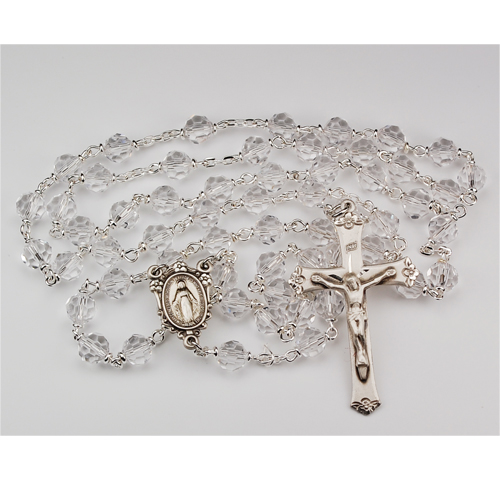 Sterling Silver 7MM Crystal Tincut Rosary