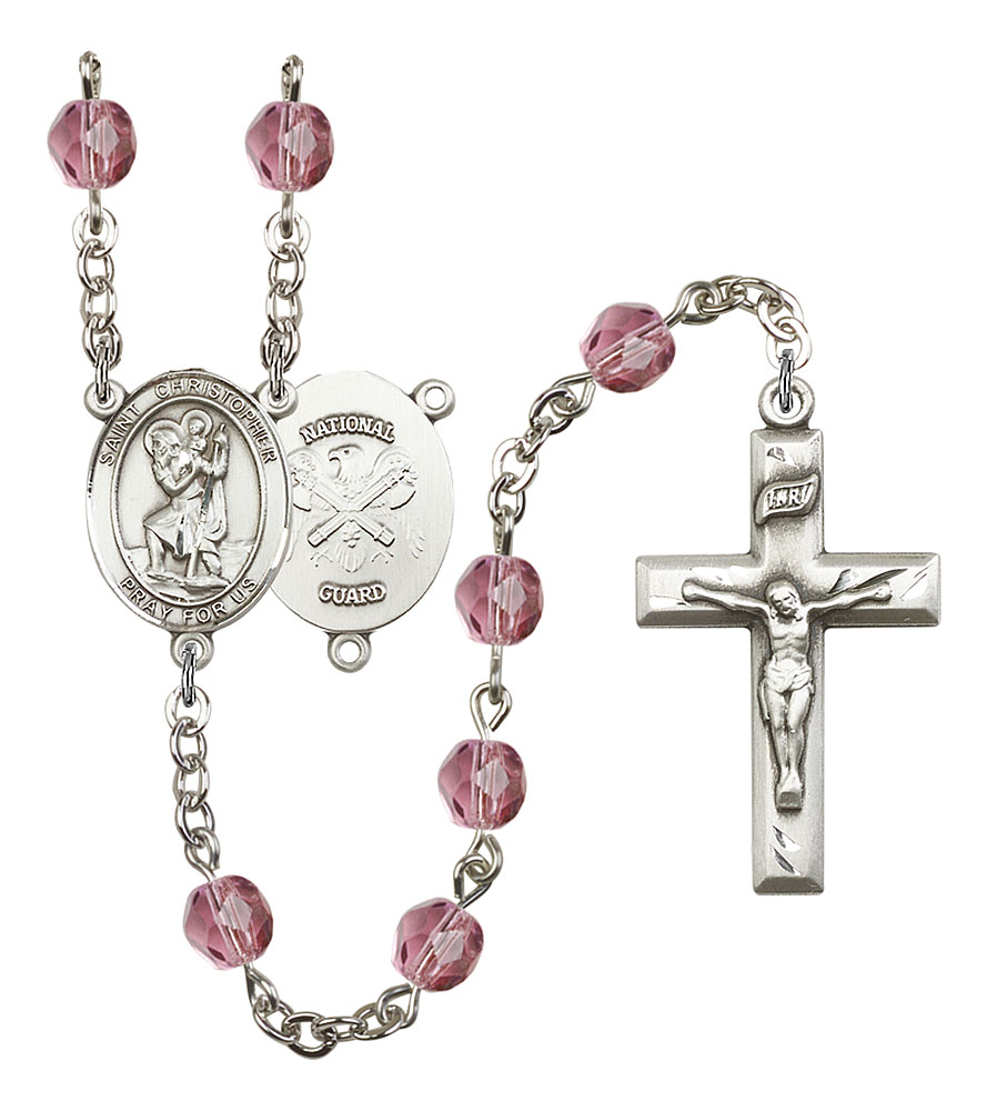 Saint Christopher and Nat'l Guard Rosary with Amethyst Beads