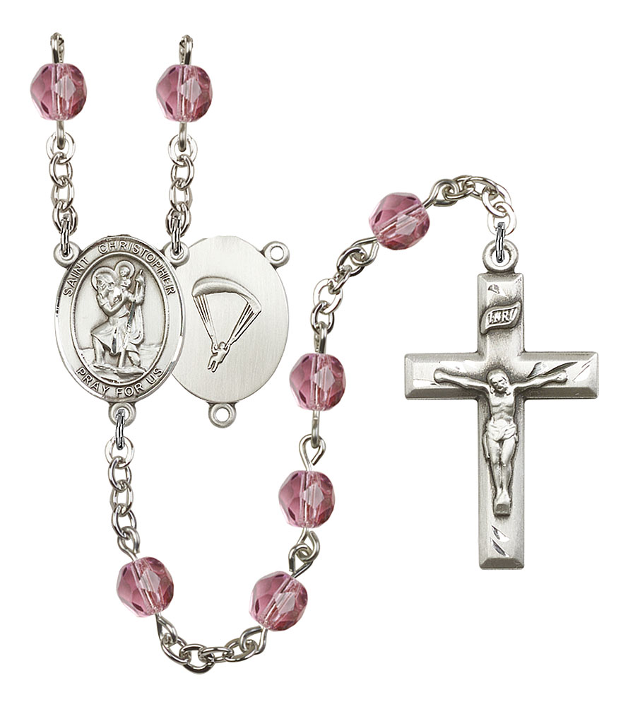 Saint Christopher and Paratrooper Rosary with Amethyst Beads