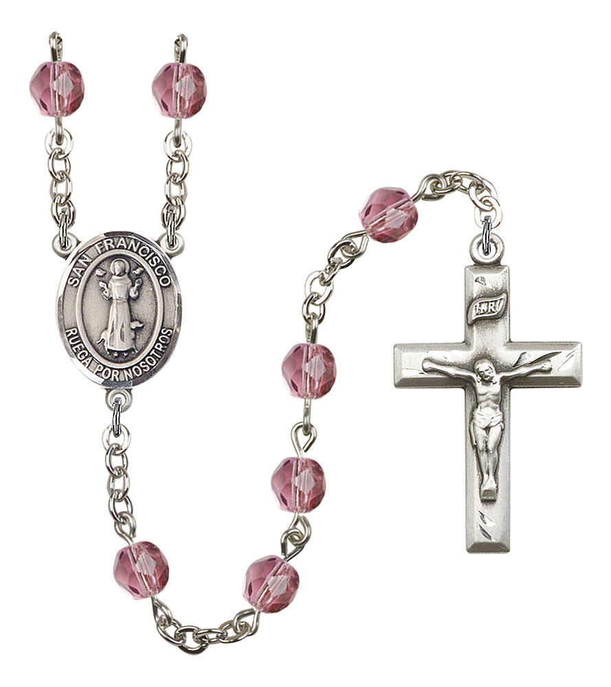 San Francis Engravable Rosary with Amethyst Beads