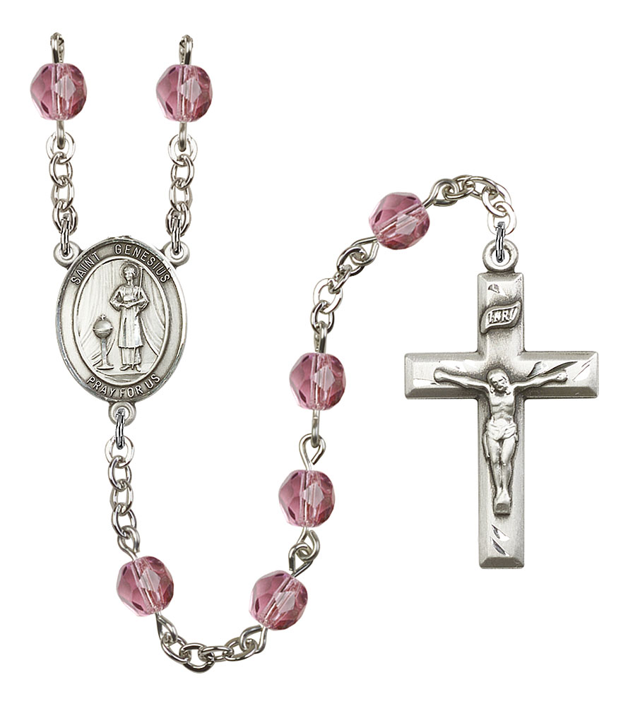 Saint Genesius of Rome Engravable Rosary with Amethyst Beads