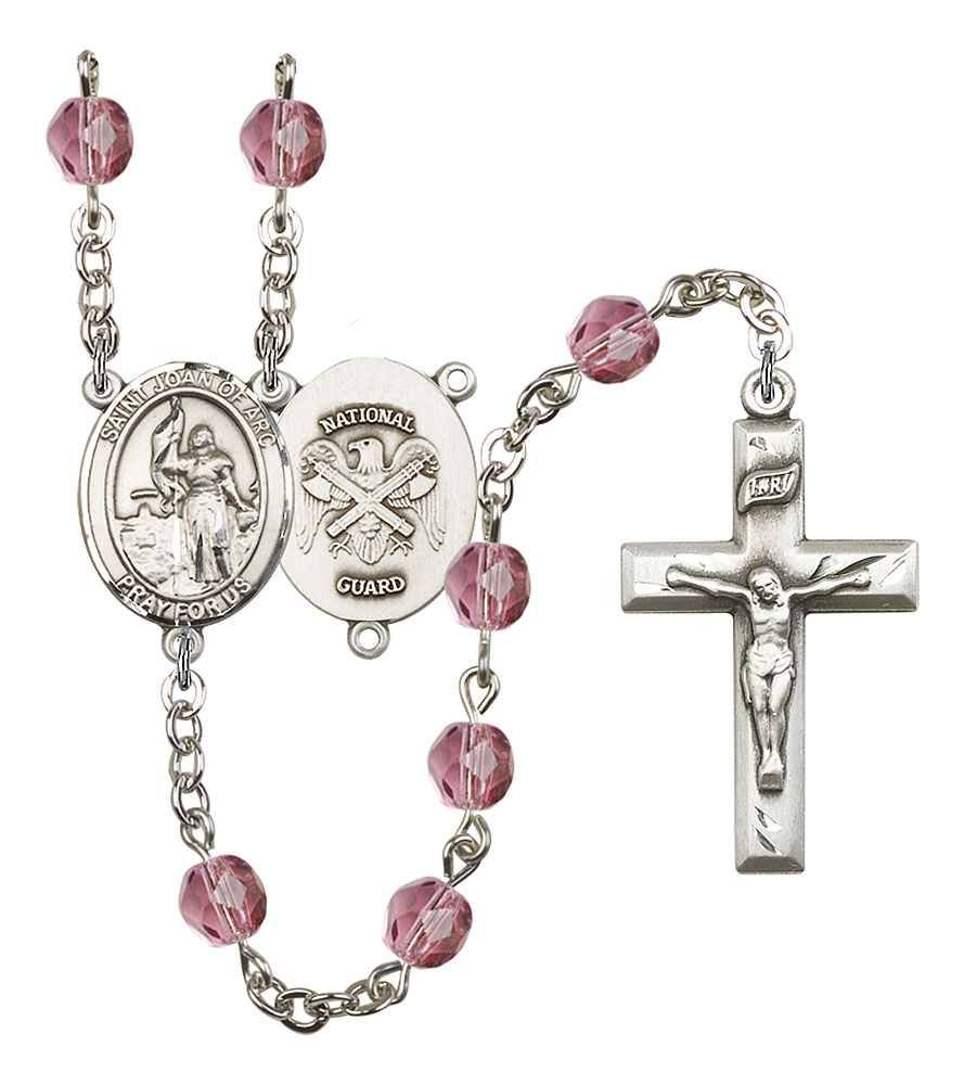 Saint Joan of Arc and Nat'l Guard Rosary with Amethyst Beads