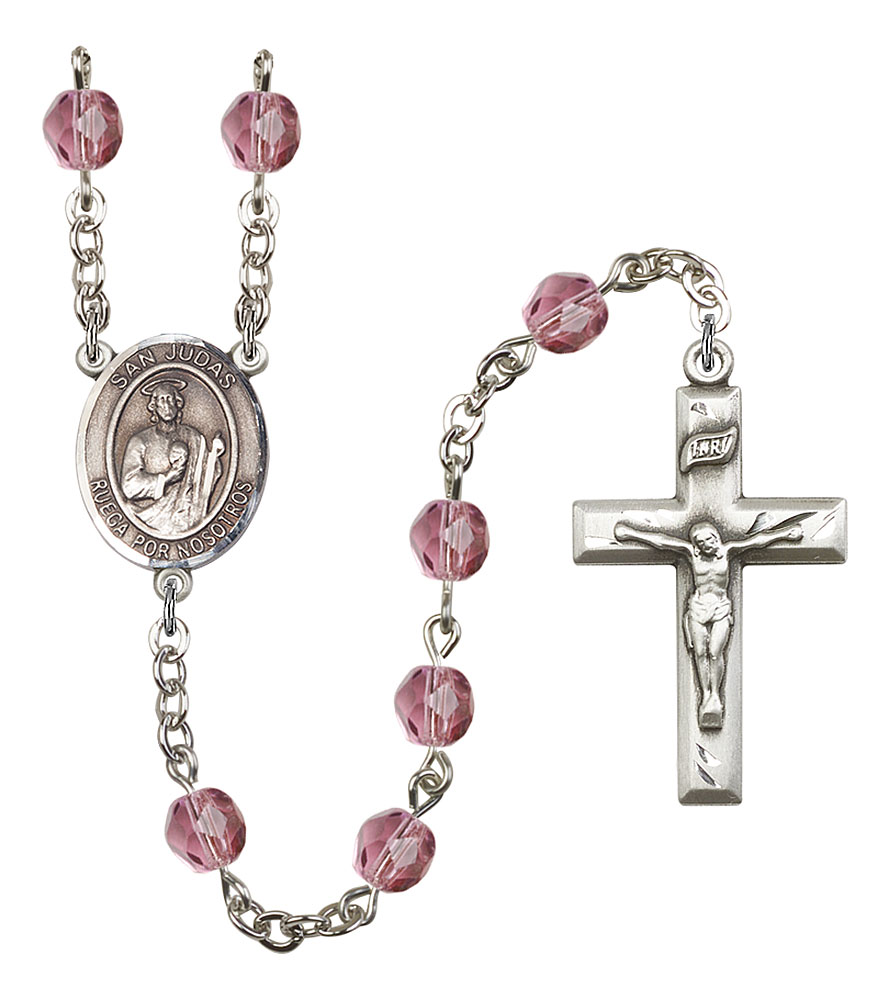 San Judas Engravable Rosary with Amethyst Beads