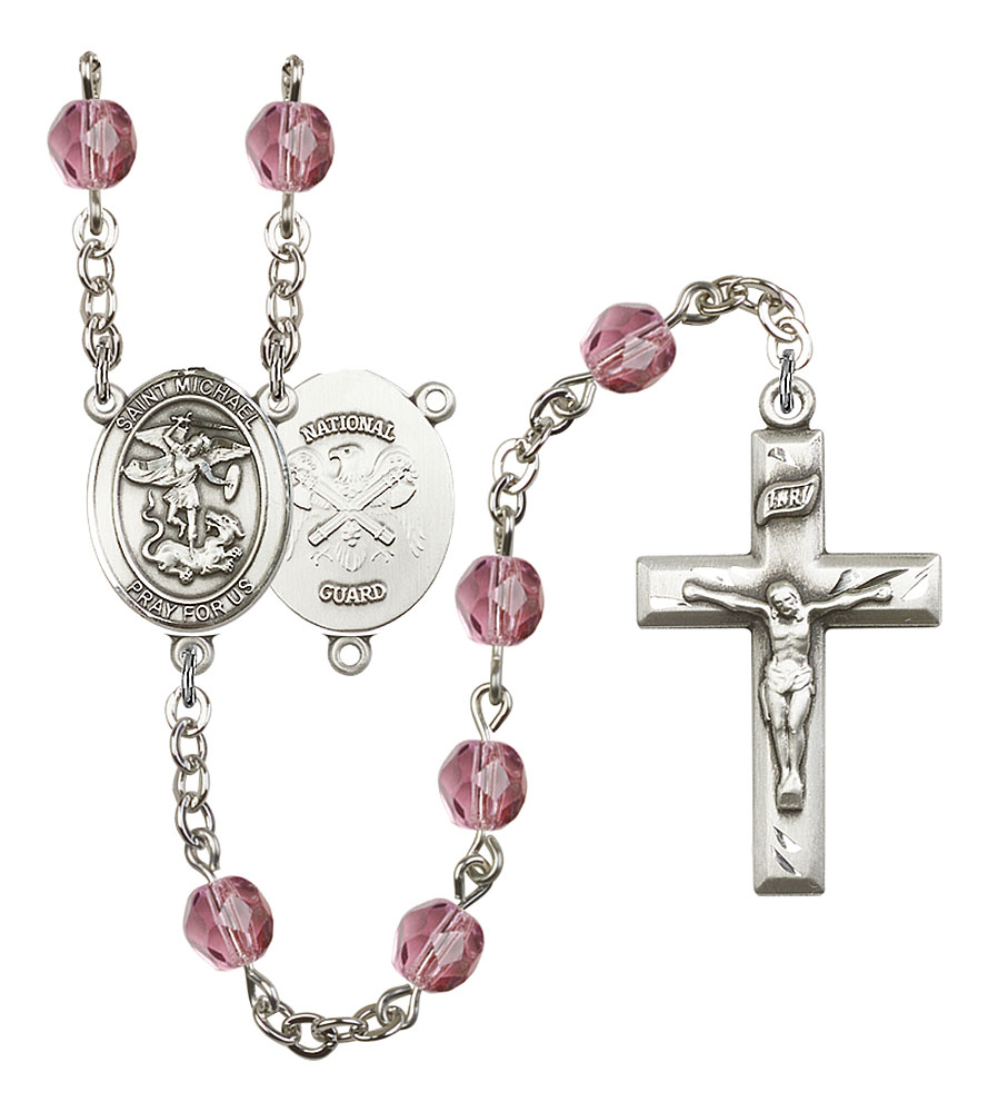 Saint Michael and Nat'l Guard Rosary with Amethyst Beads