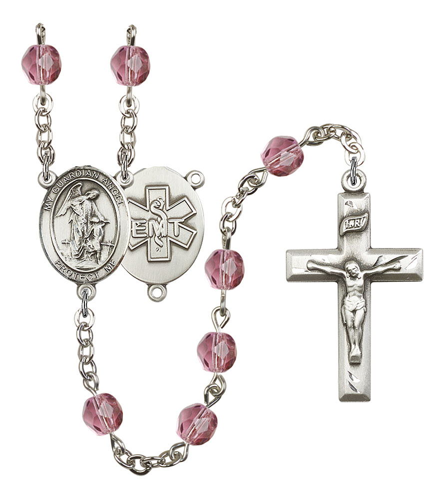 Guardian Angel and EMT Rosary with Amethyst Beads