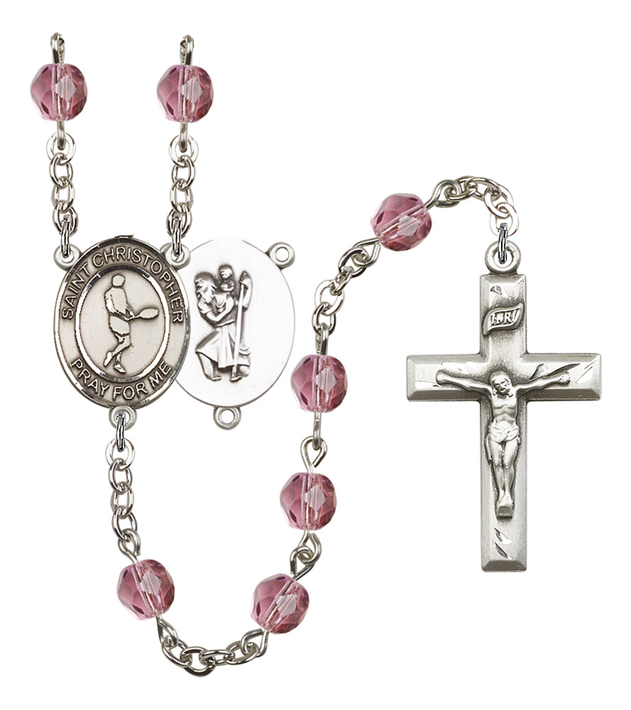 Saint Christopher and Tennis Rosary with Amethyst Beads
