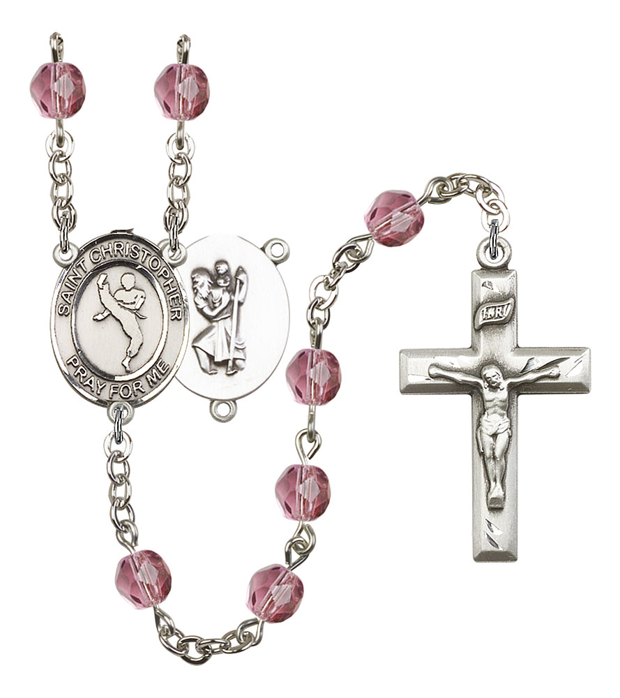 Saint Christopher and Martial Arts Rosary with Amethyst Beads