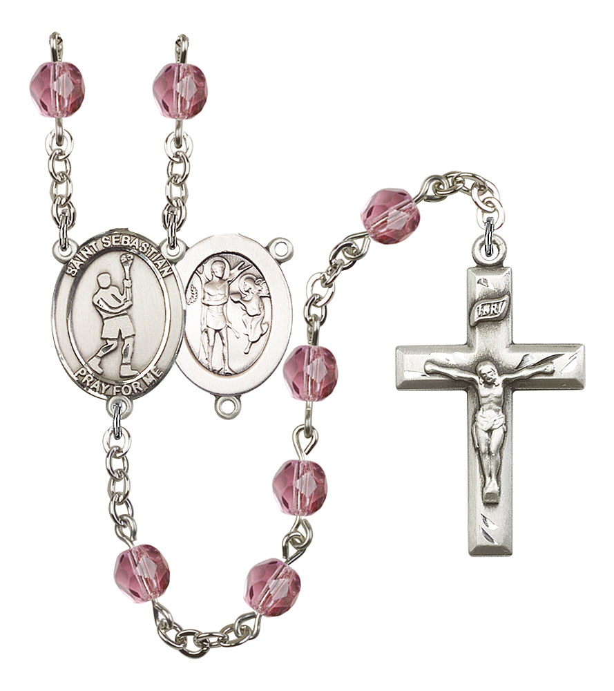 Saint Sebastian and Lacrosse Rosary with Amethyst Beads