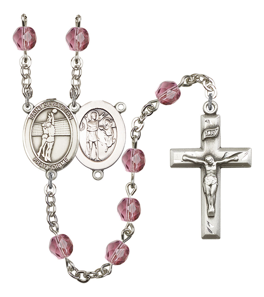 Saint Sebastian and Volleyball Rosary with Amethyst Beads