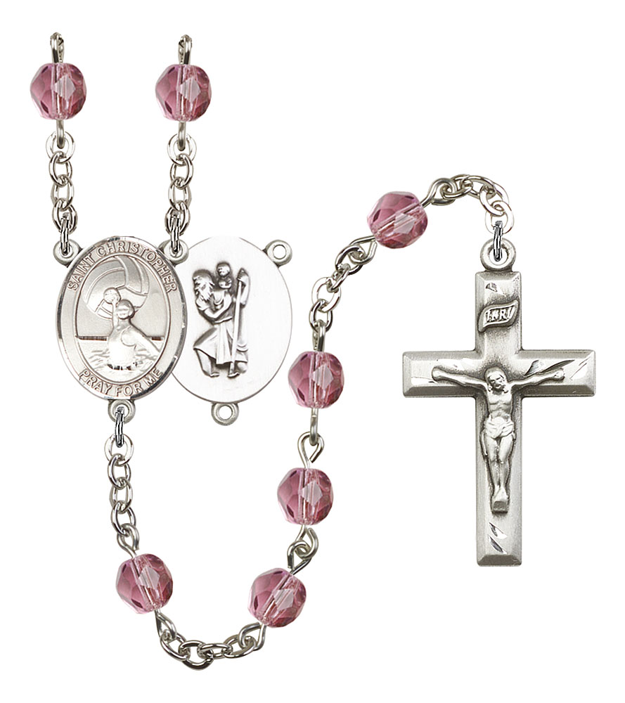 Saint CHRISTOPHER and Water Polo-Women Rosary with Amethyst Beads