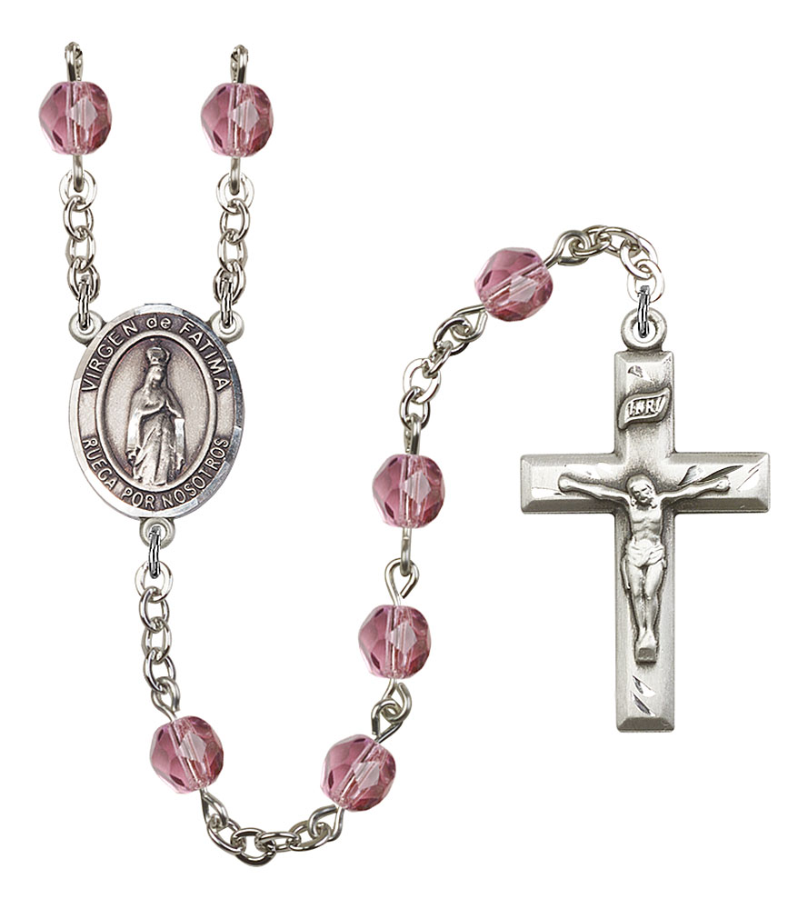 Virgen del Fatima Engravable Rosary with Amethyst Beads