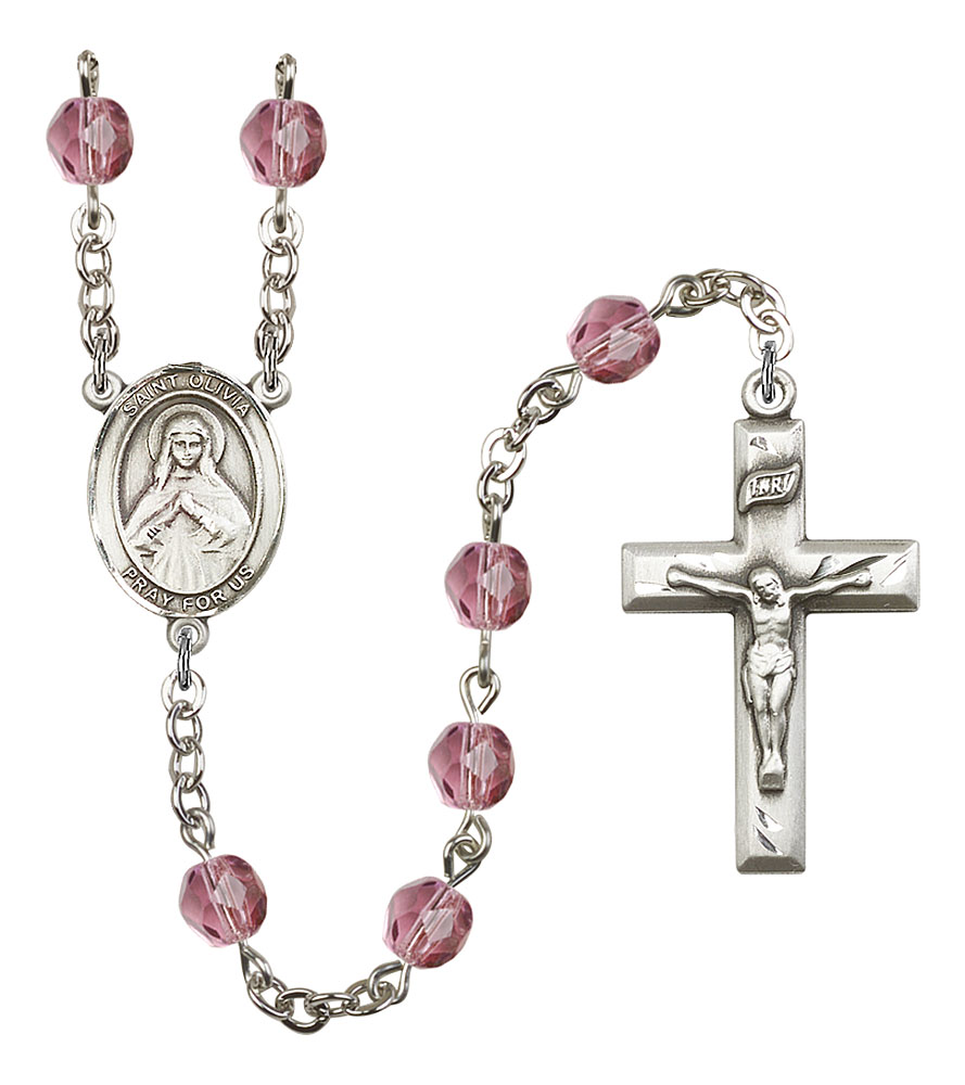 Saint Olivia Engravable Rosary with Amethyst Beads