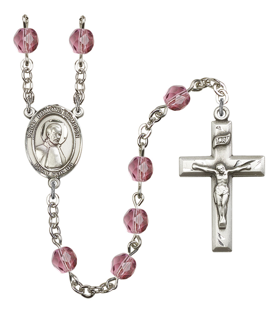 Saint Edmund Campion Engravable Rosary with Amethyst Beads